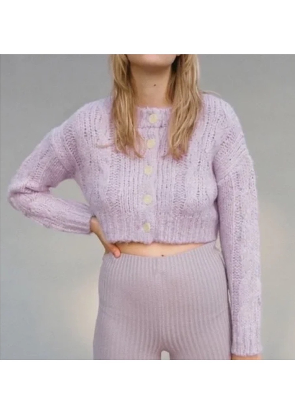 Urban outfitters Pink cropped cable-knit buttoned cardigan size M with NWT